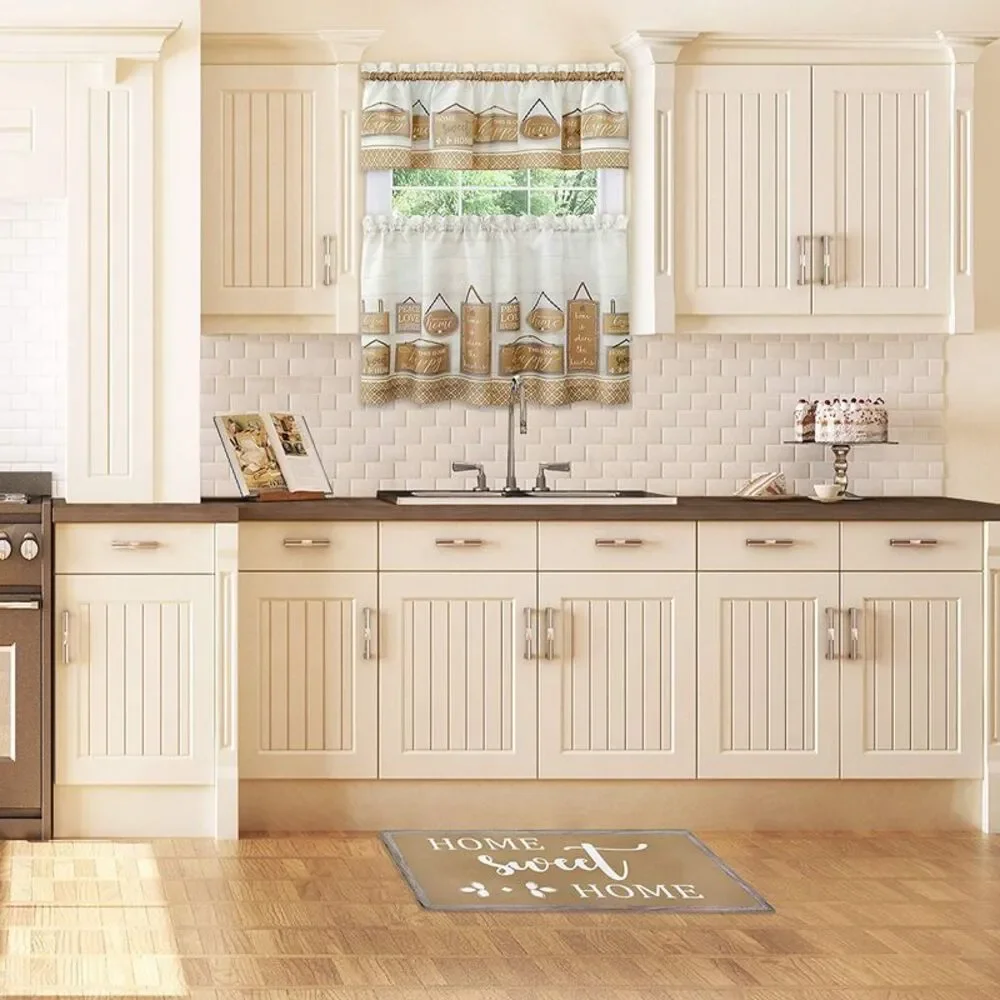Woven Trends Modern Farmhouse 3-Piece Window Curtains, Two Tier Panels &
